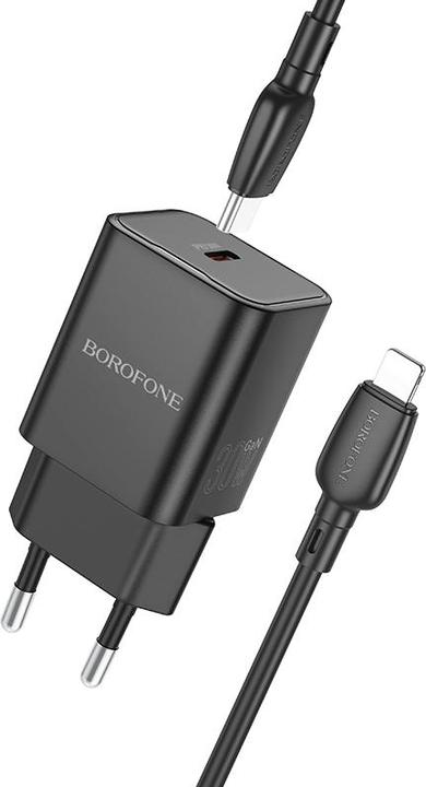 Immagine prodotto Borofone Netzladegerät BN13 Safety GaN - Typ C - PD 30W mit Typ C auf Lightning Kabel schwarz (30 W)