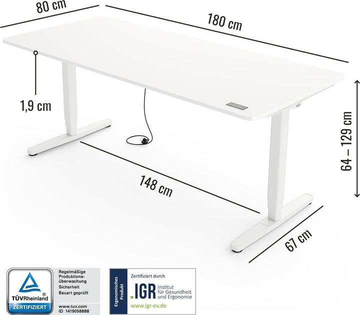 Actual product image Yaasa Desk Pro - Height-adjustable desk (180 x 80 x 129 cm)
