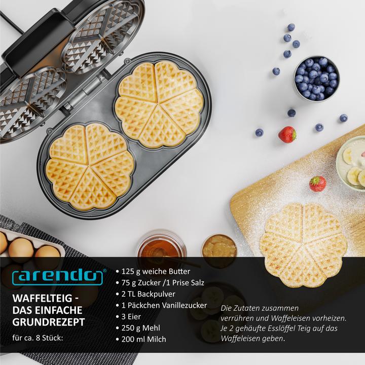 Actual product image Arendo Doppelwaffeleisen Waffeleisen Doppel Herzwaffeln, Antihaftbeschichtung, 1000 Watt, Temperaturregler