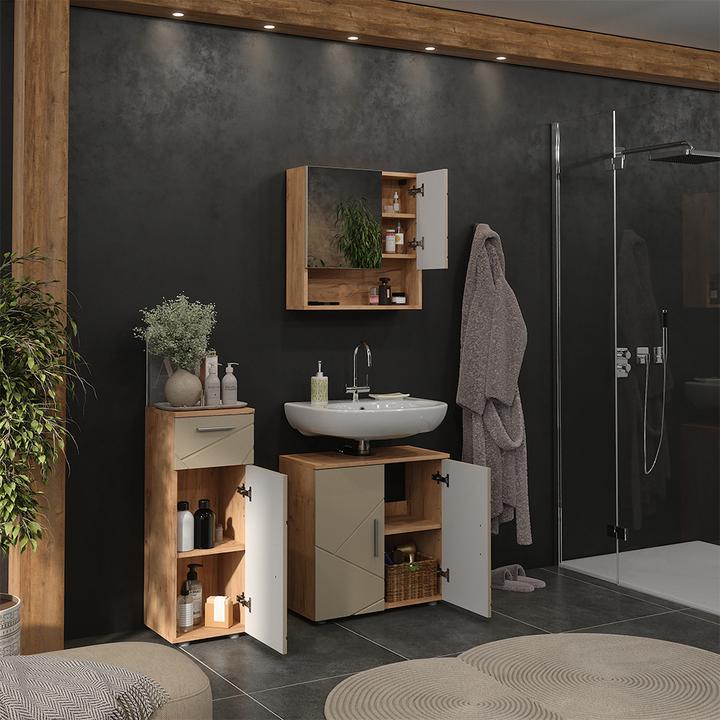 Produktbild Vicco Badmöbel-Set 3-teilig Irma, Goldkraft Eiche/Beige, 3 Teile