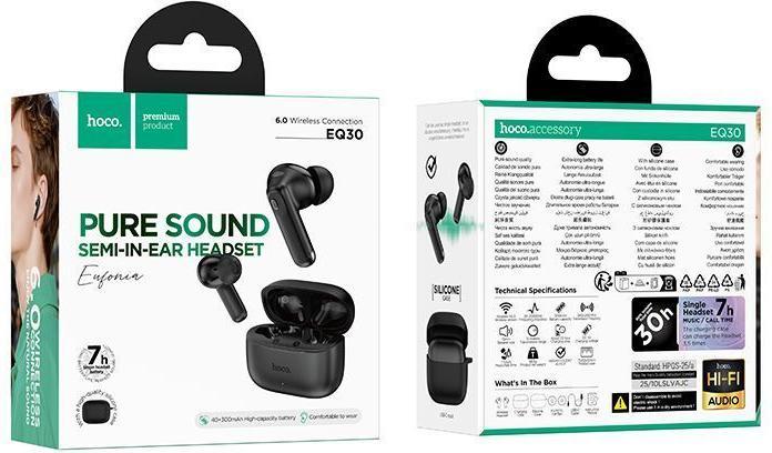 Image du produit Hoco Wireless headphones Wireless earphones TWS EQ30 black (7 h, Sans fil)