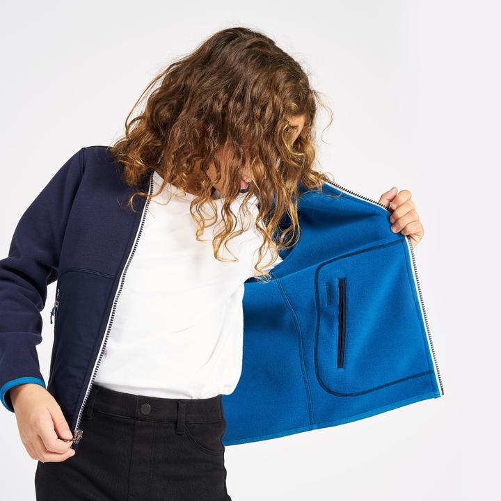 Actual product image Tribord Fleece jacket sailing kids warm reversible 500 navy blue/blue (140)