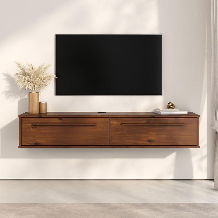 Actual product image IDIMEX Lowboard TECCA 145 cm mit 2 Klappen aus Massivholz - Kastanie farben