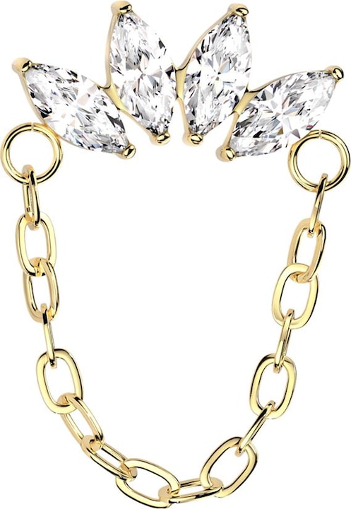 Produktbild Star Piercing Threadless Fächer vergoldet vier Kristalle silber Anhänger Kette (ohne Messing, Titan G23)