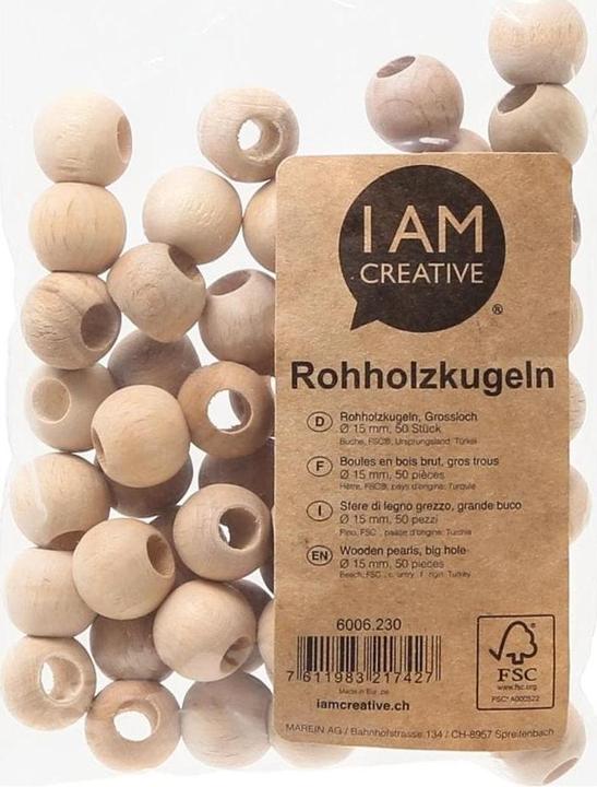 Produktbild I Am Creative Rohholzkugeln, Holzperlen