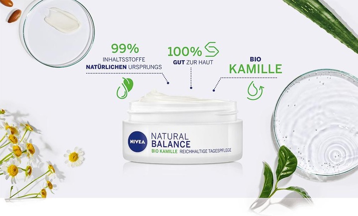 Image du produit NIVEA Crème hydratante à la camomille bio, à l'huile de jojoba et à l'amande, pour le jour, les peaux