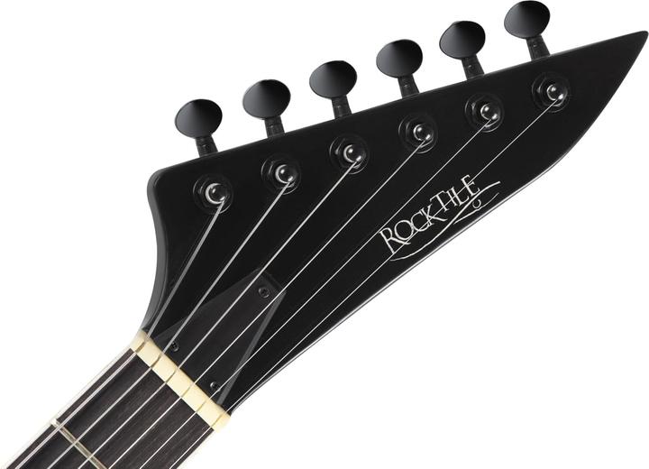 Actual product image Rocktile Transparent black with tremolo, cable and hexagon socket (Electric guitar, Linden, Maple)