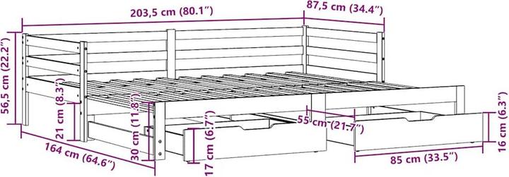 Image du produit vidaXL Lit de jour Extensible avec tiroirs