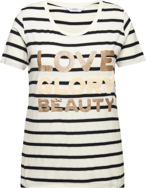 Image du produit Angel of Style T-shirt rayé en jersey côtelé à message imprimé, col rond et manches courtes (44)