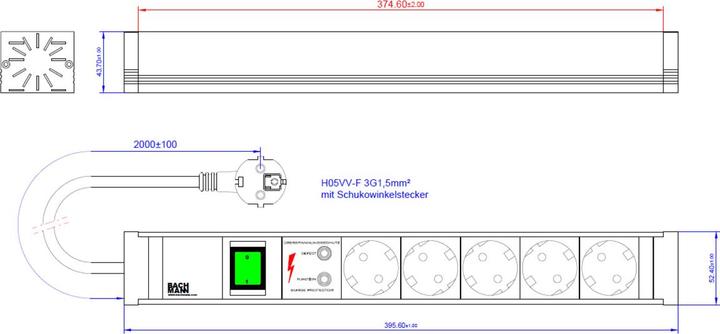Actual product image Bachmann Power strip (5 x, CEE 7/3, 2 m)