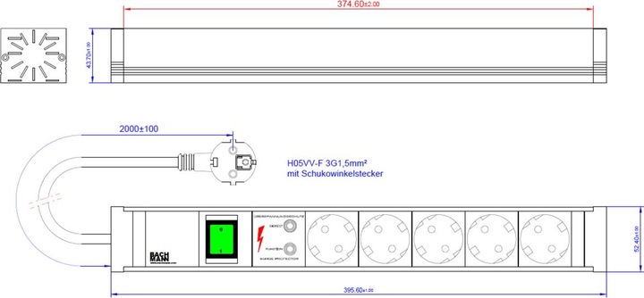Produktbild Bachmann Steckdosenleiste (5 x, CEE 7/3, 2 m)