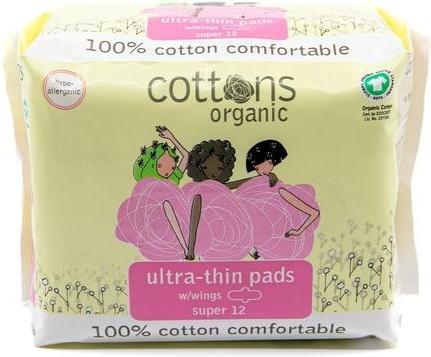 Image du produit Cottons Serviettes hygiéniques ultra-minces Super 100 % coton biologique Hypoallergénique Biodégradable (1 x)