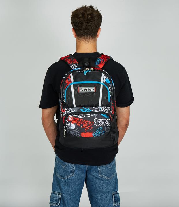 Actual product image Seven Adavanced Pockets Black Red School Backpack (33 l)