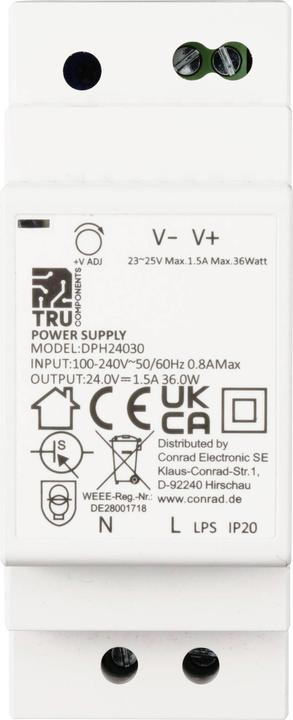 Image du produit Tru Components DPH-24030 Hutschienen-Netzteil (DIN-Rail) 24 V/DC 1.5 A 36 W Anz