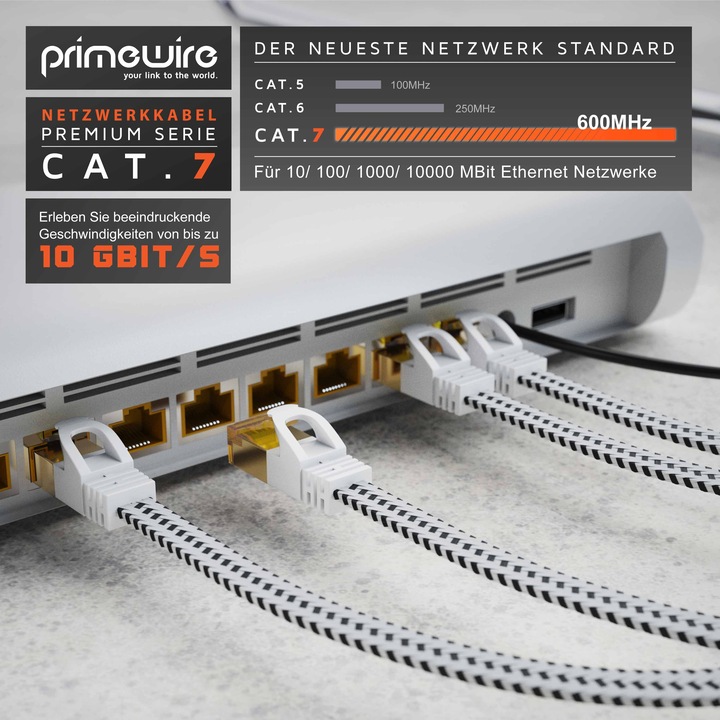Produktbild Primewire CAT 7 Netzwerkkabel Flach Baumwollmantel - LAN Patchkabel Datenkabel - Flachbandkabel - Verlegekabel (U/FTP, CAT7, 0.50 m)
