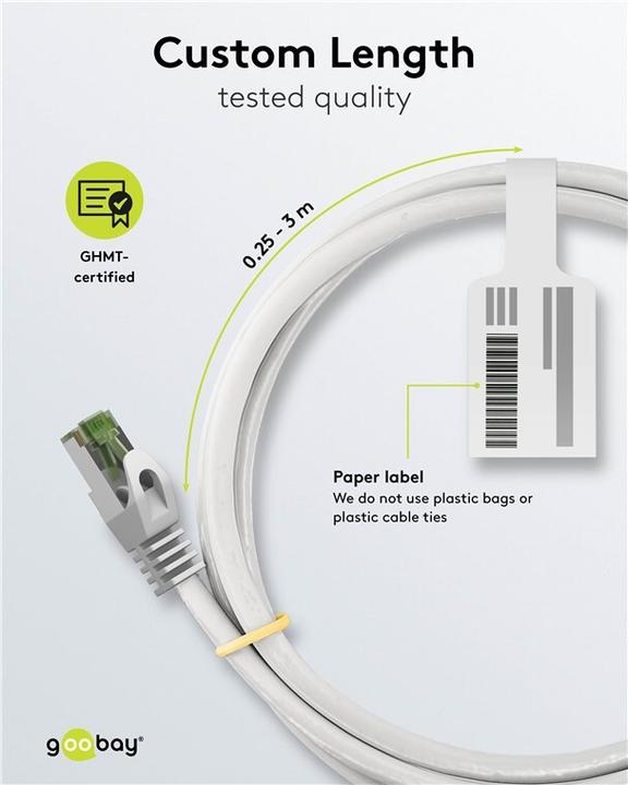 Produktbild Goobay GHMT-zertifiziertes CAT 8.1 Patchkabel, S/FTP PiMF, weiss (S/FTP, CAT8.1, 1 m)