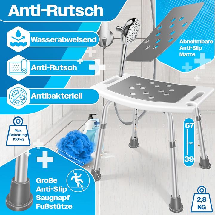 Produktbild Kesser Höhenverstellbarer Duschhocker mit Haltegriff (136 kg)