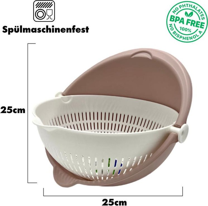 Produktbild Hermex Küchensieb Set Abtropfsieb Schüssel mit Sieb Nudelsieb Siebschale (25 cm)