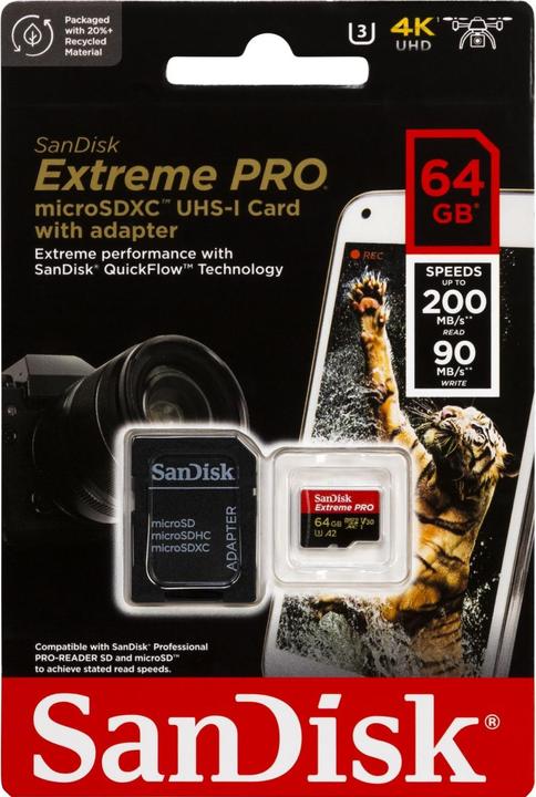 Produktbild SanDisk Extreme PRO UHS-I V30 (64 GB, microSDXC, U3, UHS-I)