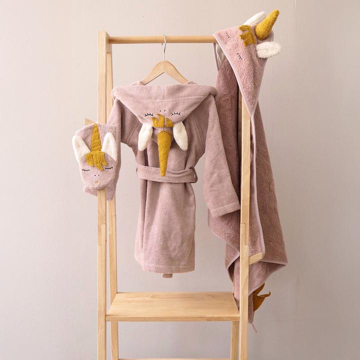 Actual product image Kikadu Bathrobe unicorn pale rose size 1-2 (GOTS)