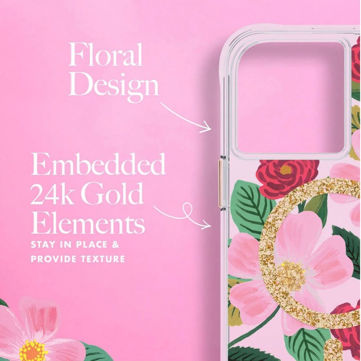 Produktbild Nenurodyta Rifle Paper Clear MagSafe – goldverzierte iPhone 14-Hülle (Rosengarten) (Apple iPhone 14)