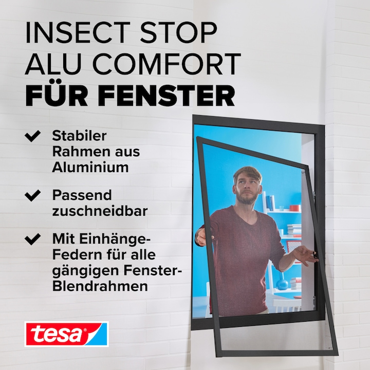 Actual product image tesa Insect screen Alu COMFORT for windows, with aluminium frame, without drilling (100 x 120 cm)