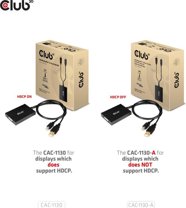 Produktbild Club 3D Club3D Adapter MiniDisplayport > DVI DualLink HDCP Off St/Bu (HDMI, USB Typ-C, VGA, 9.10 cm)