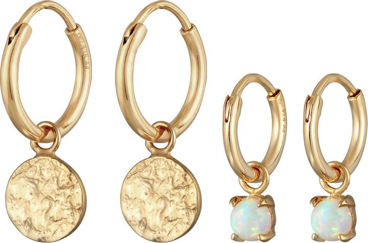 Produktbild Elli Ohrringe Creolen Plättchen Opal Edelstein 2er Set 925 Silber (925er Sterling Silber, Synthetischer Opal)