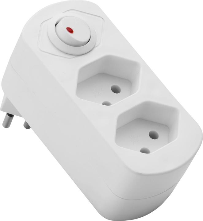Image du produit Schönenberger Abzweigstecker drehbar 2xT13 mit Schalter weiss (Type 13, 2x)