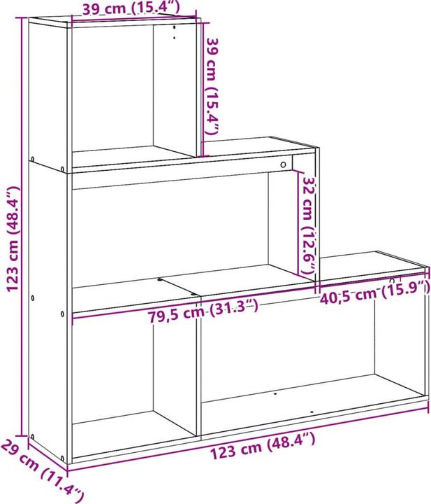 Produktbild VidaXL Raumteiler Bücherregal Standregal Treppenregal 3 Stufen Räuchereiche (123 x 29 x 123 cm)