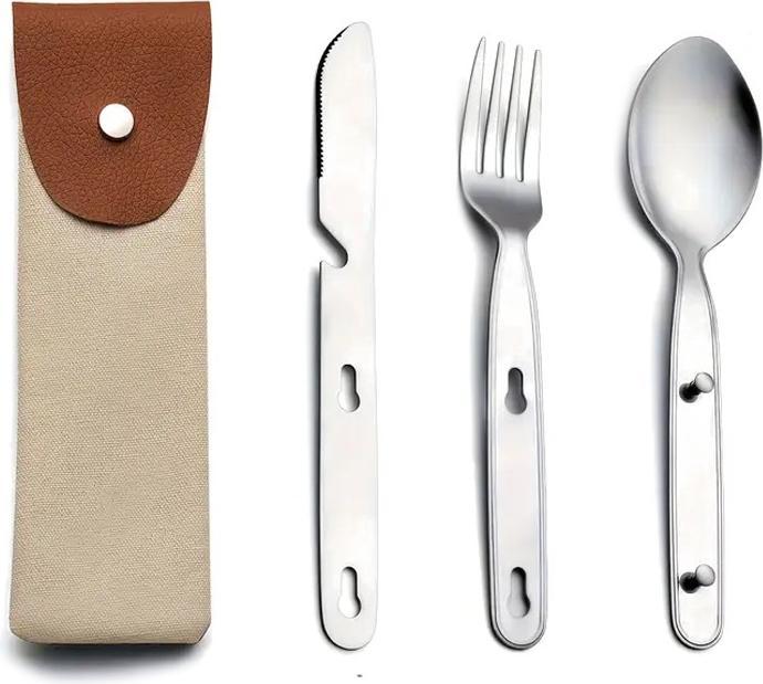 ASMI Edelstahl Campingbesteck-Set – Messer, Gabel & Löffel mit Tasche