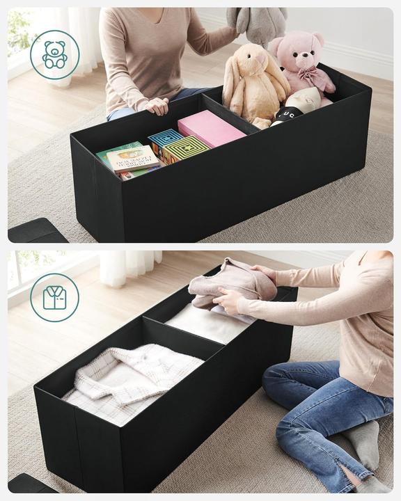 Produktbild Songmics Sitzbank Sitztruhe Stauraum Klappbar Stabil Wohnzimmer Tintenschwarz (110 cm)