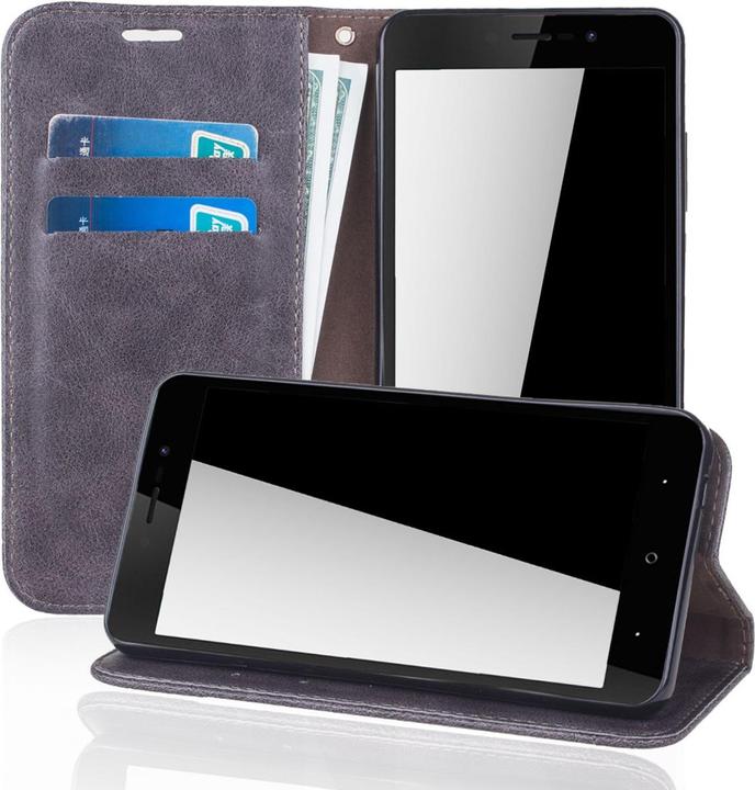Produktbild König Design Handy Tasche Wiko Lenny 4 Plus Flip Cover Case Schutz Hülle Wallet Schale Grau (Wiko Lenny 4 Plus)