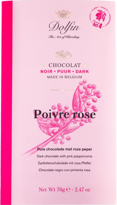 Actual product image Dolfin Dark chocolate with pink pepper (70 g)