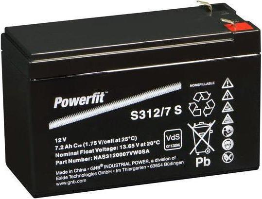 Exide Powerfit S312/7 S lead battery, connection 4.8, VDS approval (12 V, 7.20 Ah)