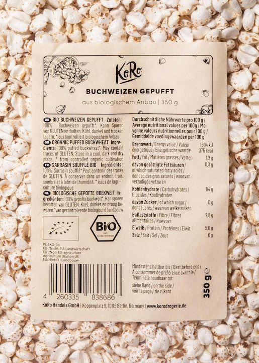 Nährwerte und Zutaten KoRo Bio Buchweizen gepufft (2100 g)