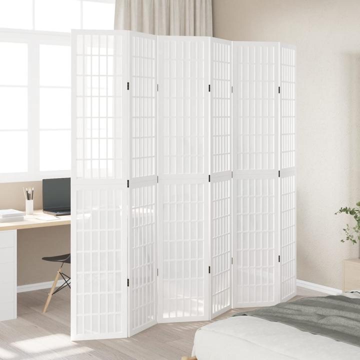 Produktbild vidaXL Raumteiler Paravent Trennwand Spanische Wand 6-tlg. Weiss Massivholz