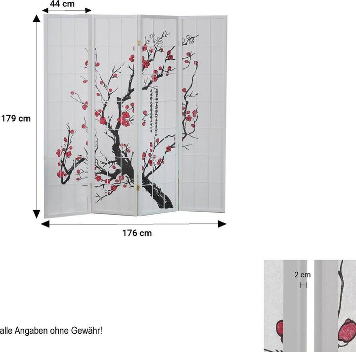Immagine prodotto Greendeco 4 pezzi Paravent Room Divider Cherry Pattern Cherry Blossoms Bianco