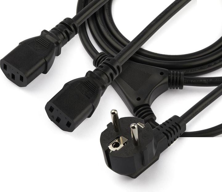 Produktbild StarTech 2m C13 Stromkabel - Schuko CEE7 auf 2x C13 - Y-Stromkabel - C13 Kaltgerätekabel (2 m)