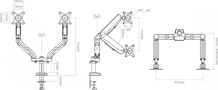 Actual product image Art RAMM L-18GD desk mount on gas springs for 2 monitors LED/LCD 10-32 L-18GD 9kg 2xUSB3.0 (Table, 32", 9 kg)