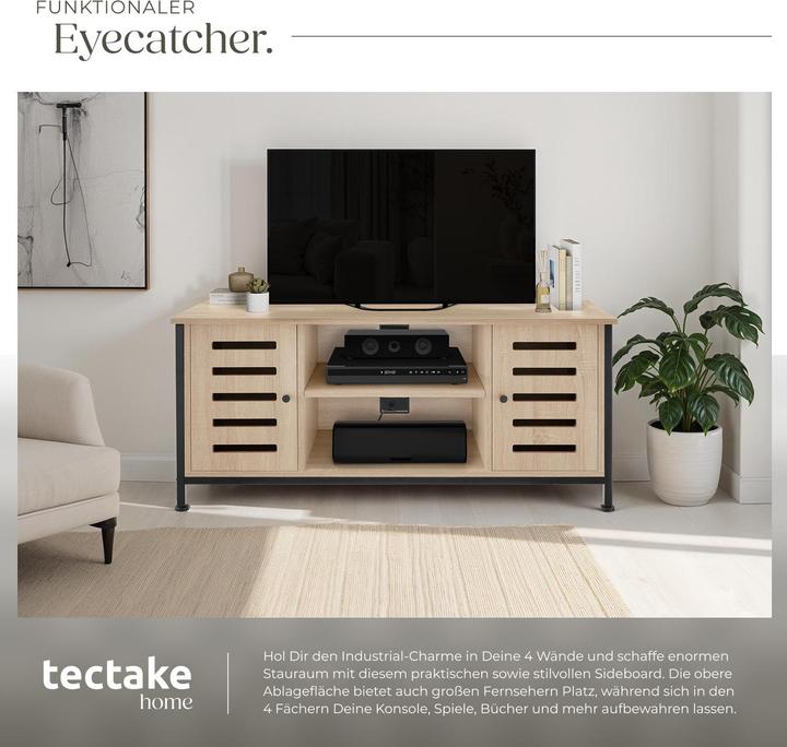 Actual product image tectake TV cabinet Carlow | W110 x D41.5 x H50.5 cm with two cabinets & shelf (41.50 x 41.50 x 50.50 cm)
