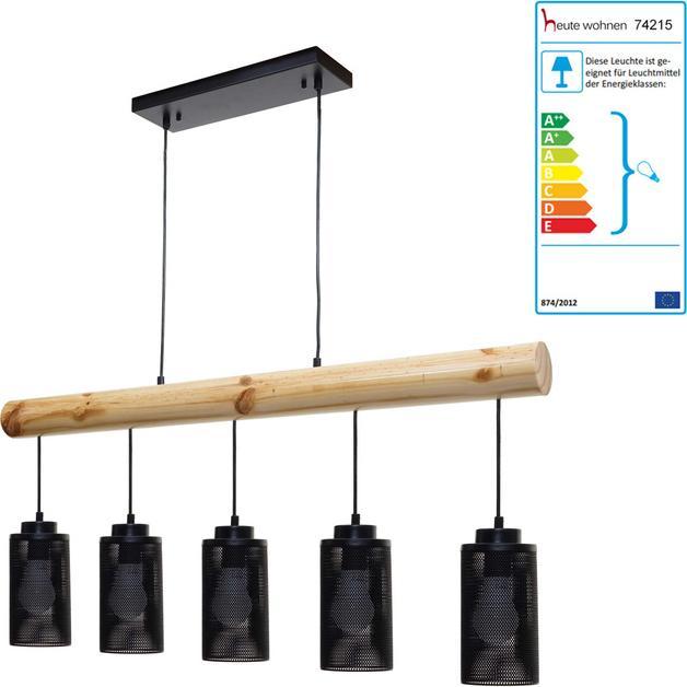 Immagine prodotto Swisshandel24 Lampada a sospensione, legno massiccio industriale vintage, metallo nero - 5 paralumi a tubo (E27)