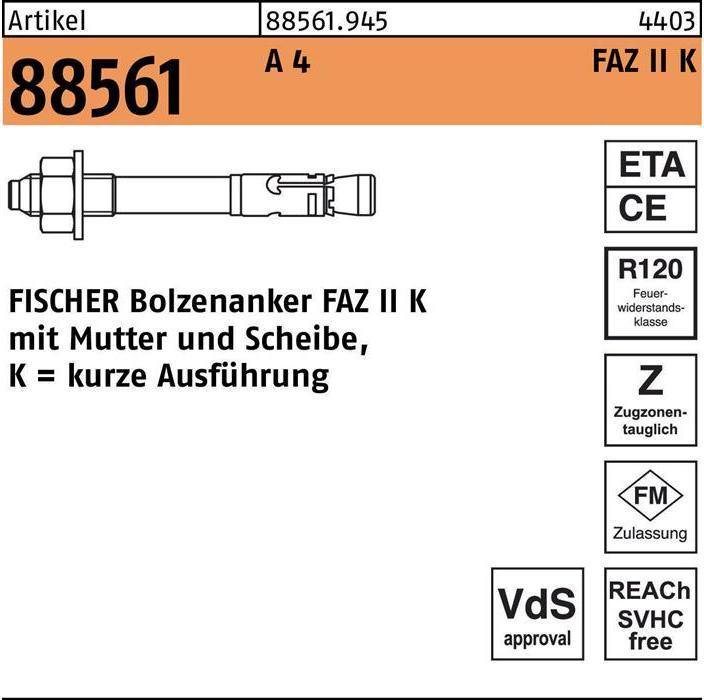 Produktbild Fischer Ankerbolzen R 88561 FAZ II 10/ 20K A 4 Ohne Oberflächenangabe (50 Stk.)