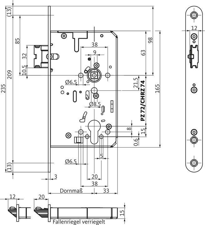 Image du produit BKS Serrure de porte de secours B-21100-22-L-8 1 vantail, fonction B, têtière ronde 24,PZ 65 univ.