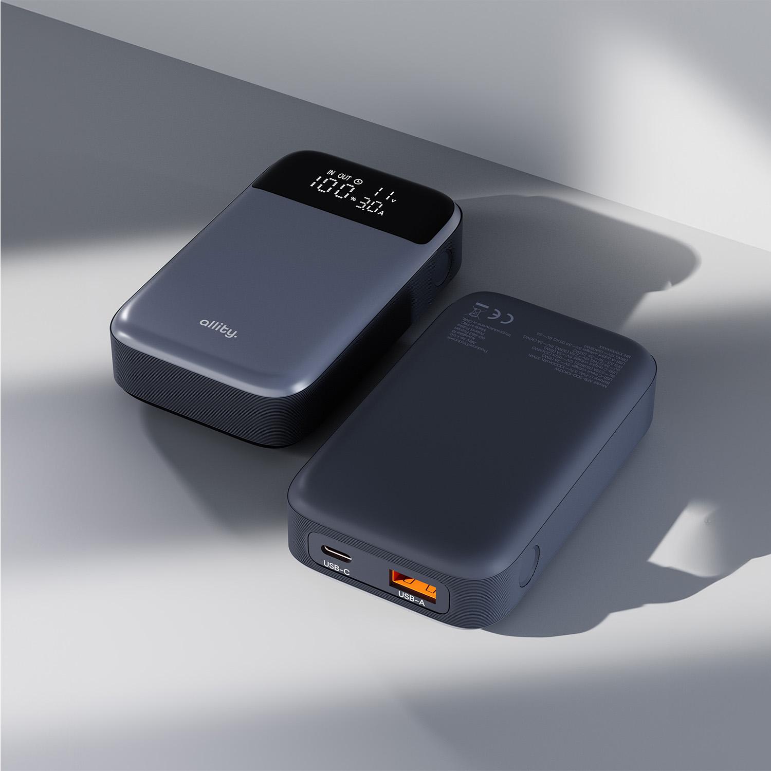 Thumbnail - Allity power bank APB-200 PD QC 33W 10000 mAh gray (10000 mAh, 33 W, 33 Wh), Powerbank, Grau