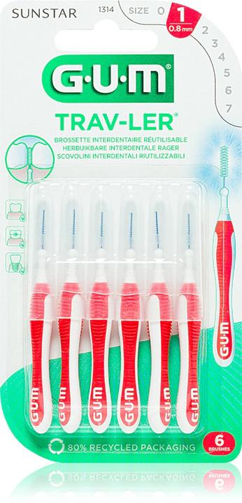Actual product image GUM SUNSTAR Trav-Ler ISO-Norm 1 0.8mm cylindric rot (6x, 0.80 mm)