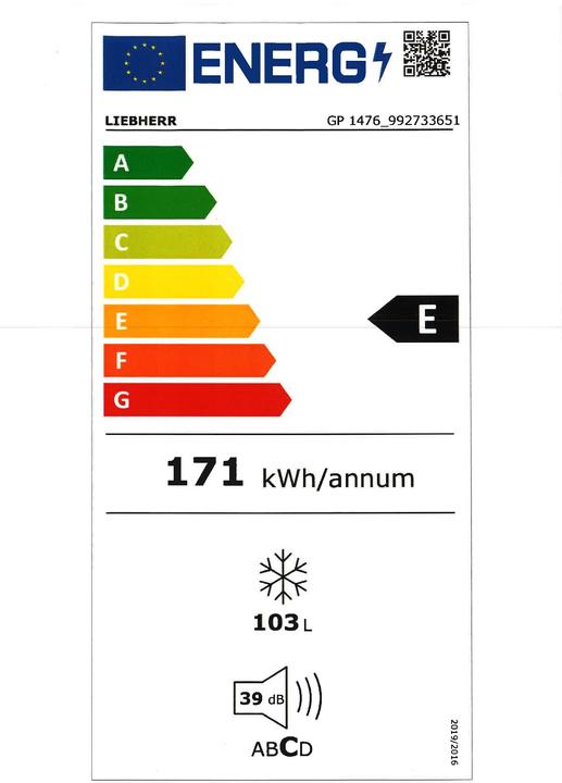 Label énergétique Liebherr GP 1476 Premium (Autonome, 103 l)