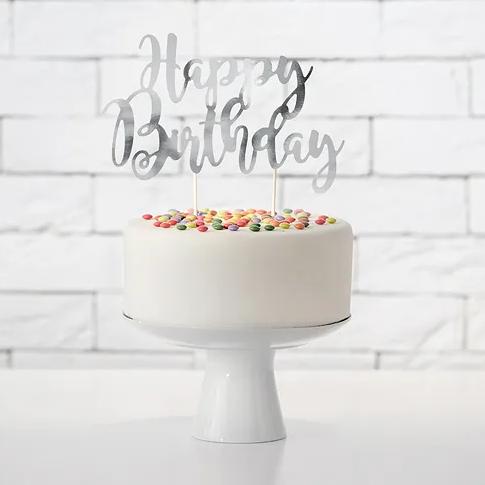 Thumbnail - Partydeco Silberne Dekoration für "Happy Birthday"-Torte