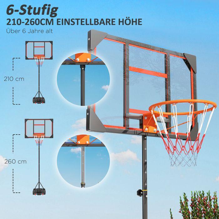 Swisshandel24 Basketballkorb für Kinder 210-260cm Höhenverstellbar Basketballständer mit Räder