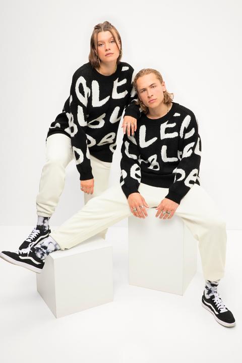 Image du produit Studio Untold Pull# oversize en maille jacquard à col rond et manches longues, unisexe (S)